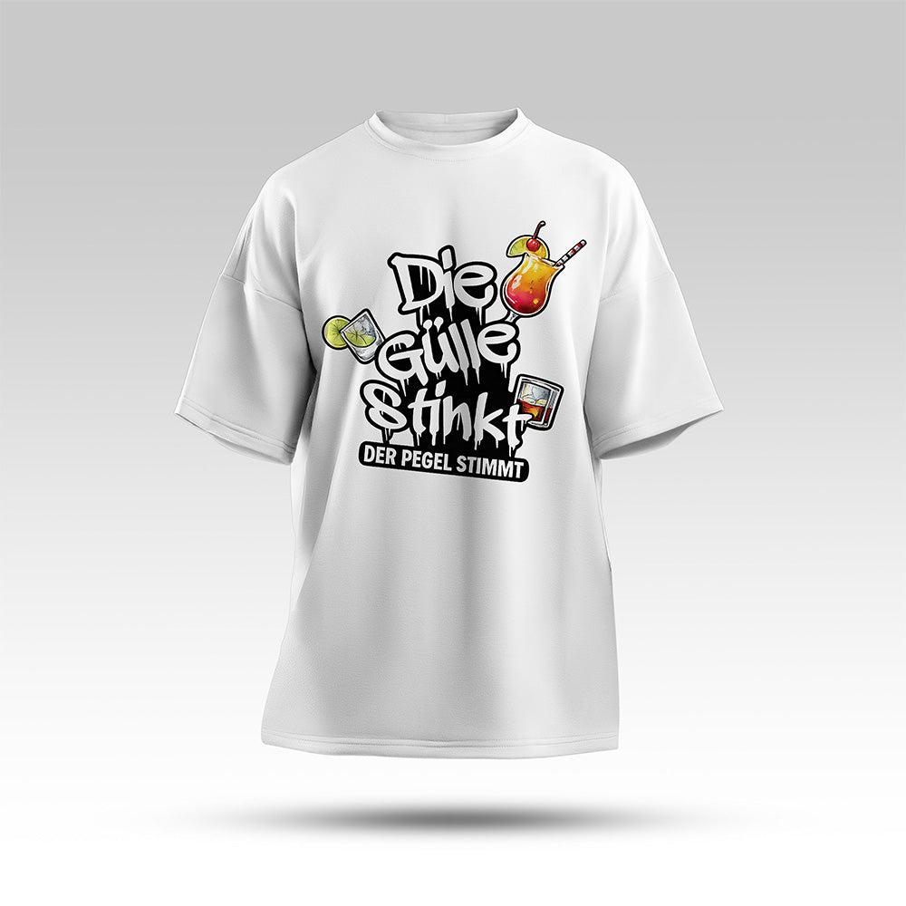 Der Pegel stimmt Oversize Shirt Weiß